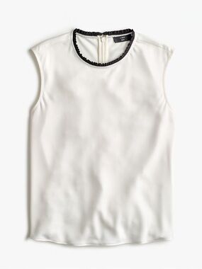 NEW J. Crew Ruffle Neck Shell Blouse in Ivory Satin Crepe Women’s Medium